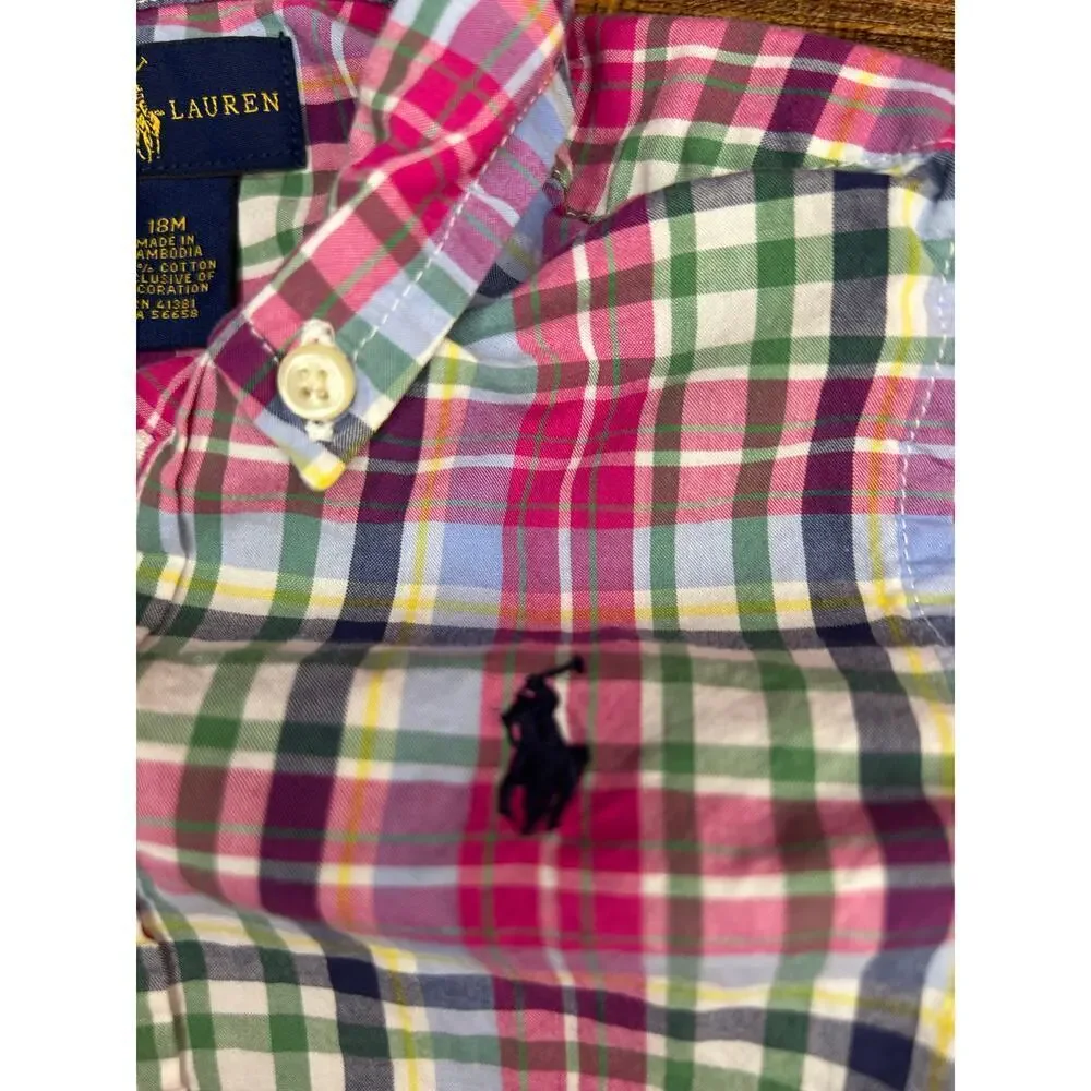RALPH LAUREN Boy’s (2) Plaid Button Down Ling Sleeve Shirts / Size: 18 Months